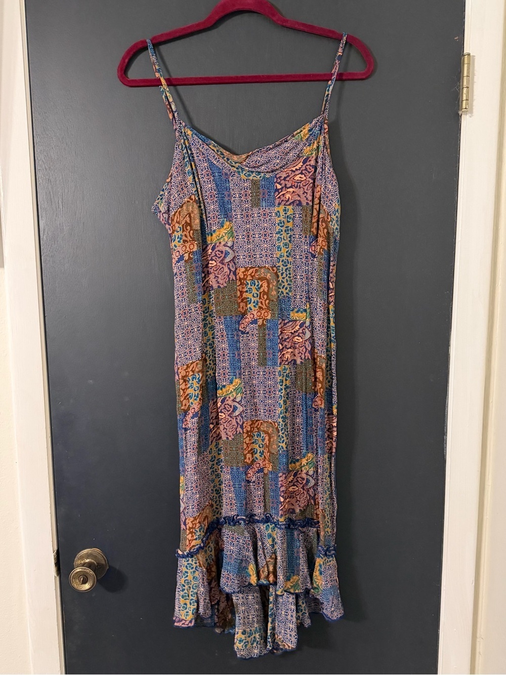 Scarlet Patchwork Spaghetti Strap Midi Dress cottagecore Large